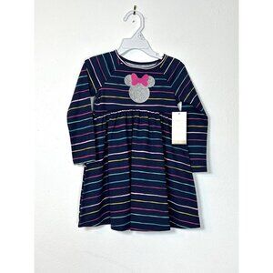 NWT‎ Jumping Beans Disney Minnie Mouse Dress Girls Navy 2T Stripe LS Raglan Blue